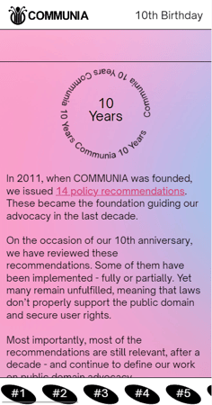 10 Years Communia mobile app screen 1