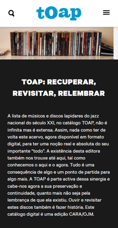 TOAP mobile app screen 1