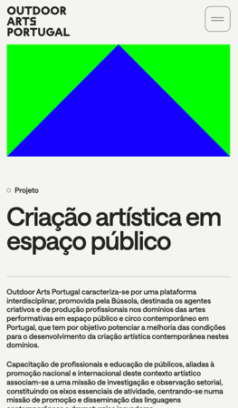 Outdoor Arts Portugal mobile app screen 1